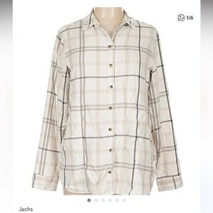 JACHS Girlfriend Checkered Button Down Shirt - Cream and Tan